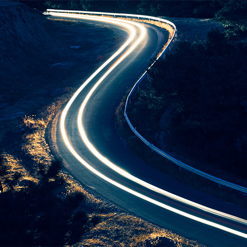 Colorful car tracks at night