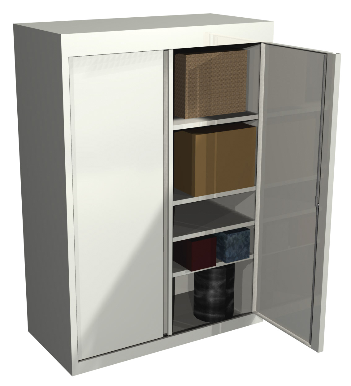 This is a double door storage cabinet in models available with two to six shelves, the shelves are adjustable