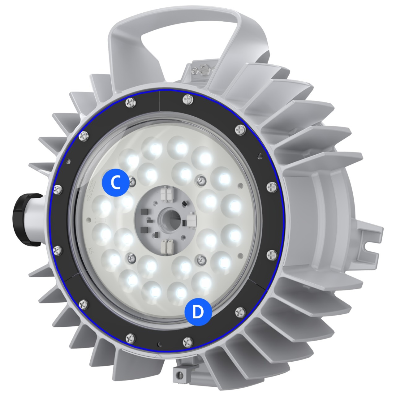 Champ Pro PVML LED M2 3L-7L light fixture - optics callout
