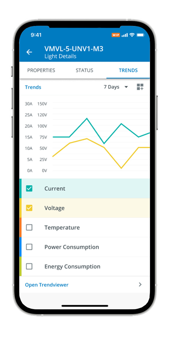 Champ Intelligent lighting connected dashboard in app