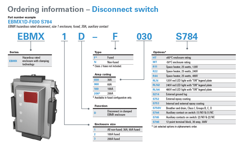 Clamped EBMXD Catalog Numbering System