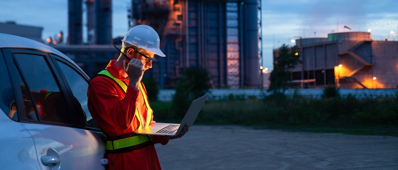 Engineer holding laptop