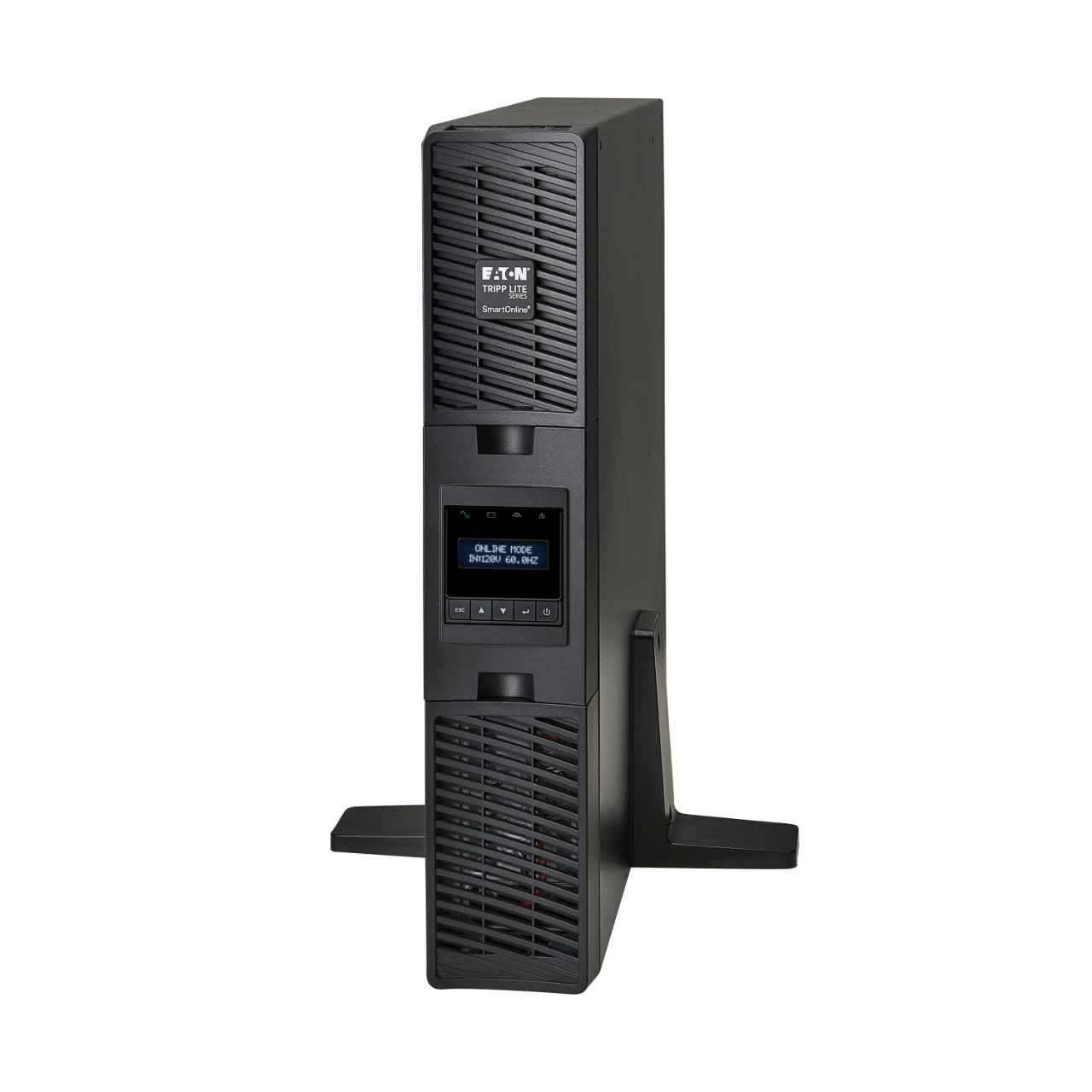 SU1500RTXLCD2U UPS left front panel view in tower mode