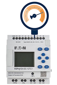 Connection between a pressure sensor to the easyE4 nano-programmable logic controller (PLC)