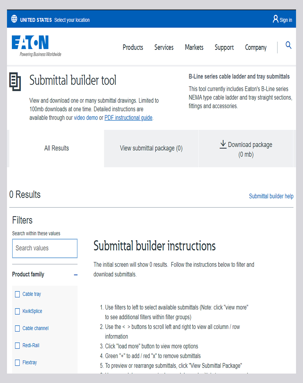 B-Line series submittal builder tool