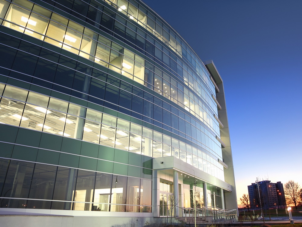 Exterior modern glass office building