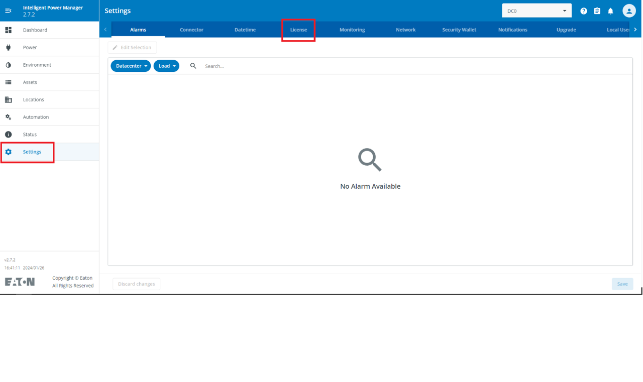 The settings page for Eaton's IPM software