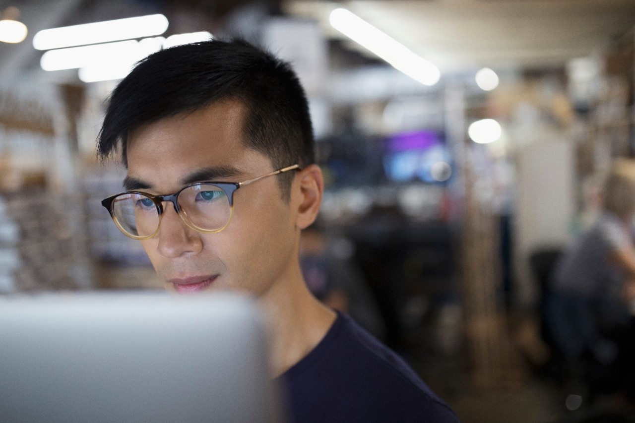 engineer looking at computer
